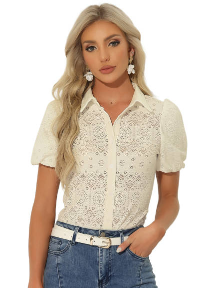 Allegra K- Boho Button Down Lace Blouse