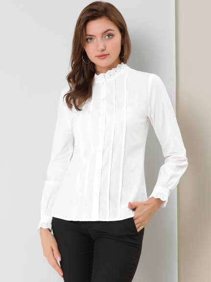 Allegra K- Lace Mock Neck Long Sleeve Cotton Shirt