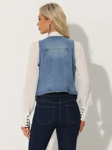 Allegra K- V veste en Jean délavé