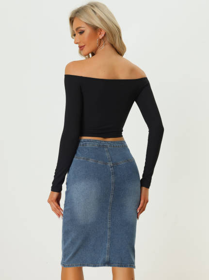 Allegra K - Split High Waist Denim Pencil Skirt