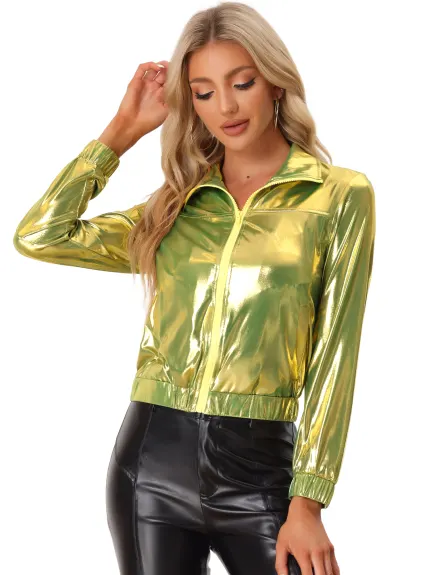 Allegra K- Holographic Lightweight Zipper Jacket