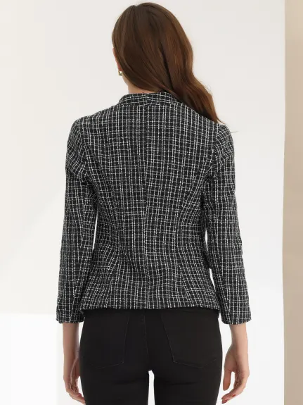 Allegra K- Vestes blazer à manches longues en tweed à carreaux