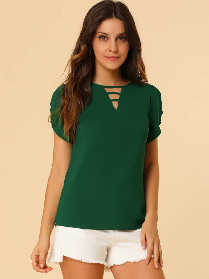 Allegra K- Choker V Cut-Out Split-Neck Blouse