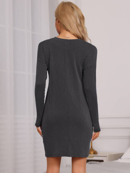 Cheibear - Long Sleeve Crewneck Casual Nightgown