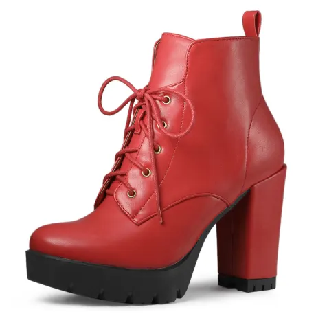 Allegra K- Round Toe Lace up Platform Boots