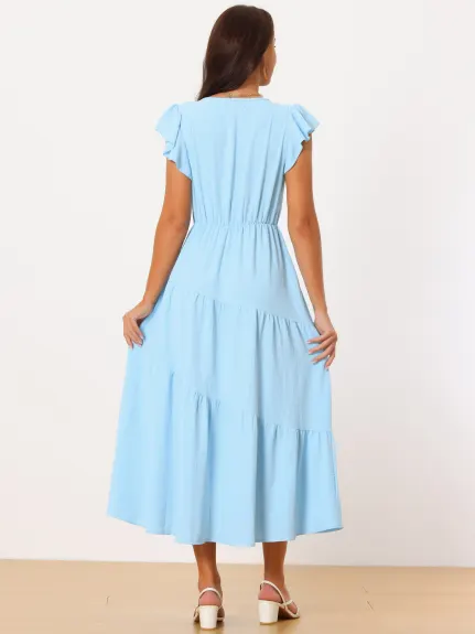 Seta T - Flutter Sleeve Summer Tiered Maxi Dress