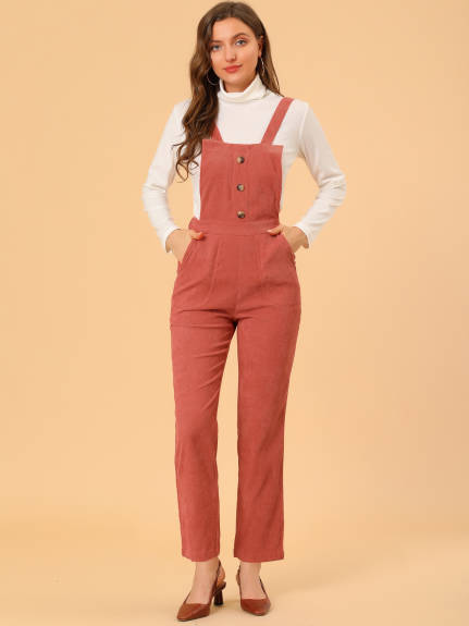 Allegra K - Fitted Elastic Back Corduroy Overalls Pants