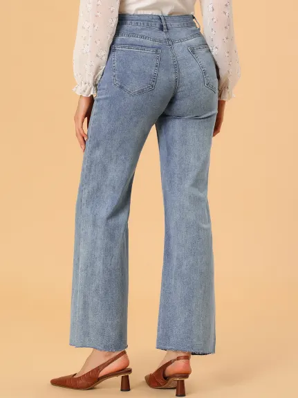 Allegra K - Pantalon en jean taille haute à jambe droite