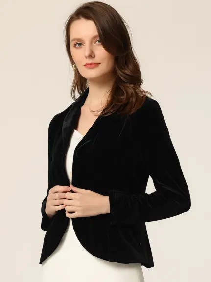 Allegra K- Blazer en velours à revers cranté