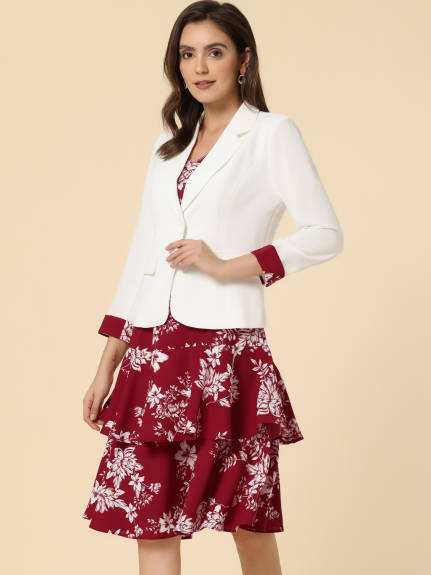 Allegra K- Suit Set- Chiffon Floral Dress Blazer Jacket