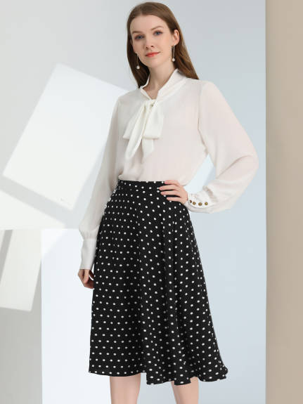 Allegra K- Polka Dots A-Line Midi Skirt