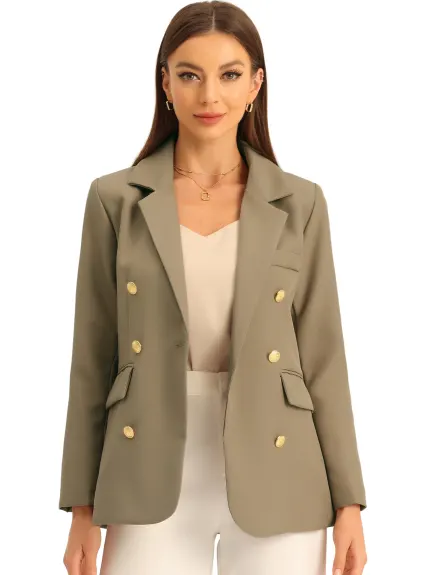 Allegra K - Notched Lapel Double Breasted Suit Blazer
