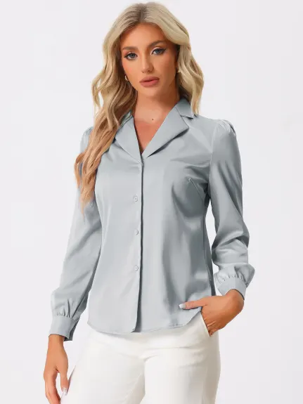Allegra K- Elegant Long Sleeve Satin Shirt