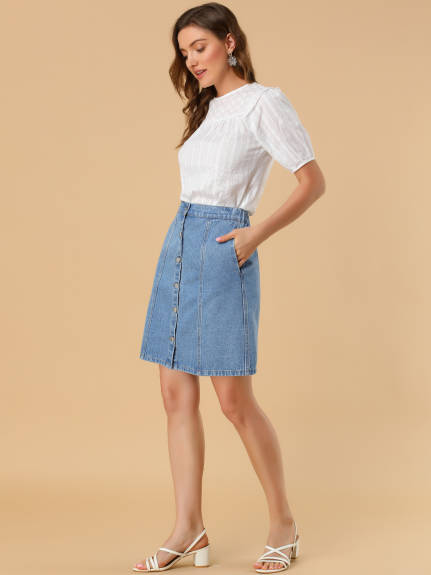 Allegra K- High Waist A-Line Denim Skirt