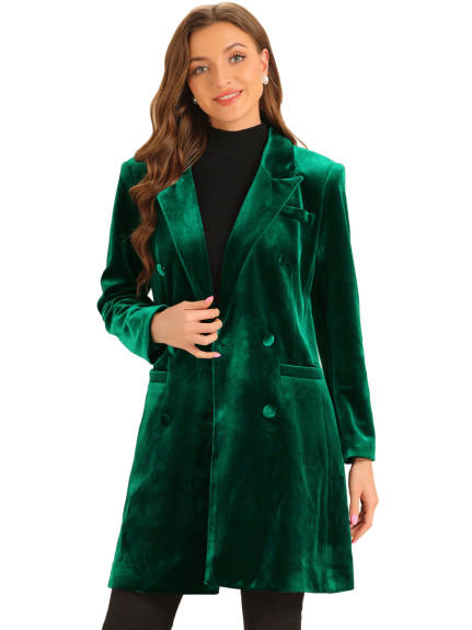 Allegra K - Manteau d'hiver long en velours à double boutonnage