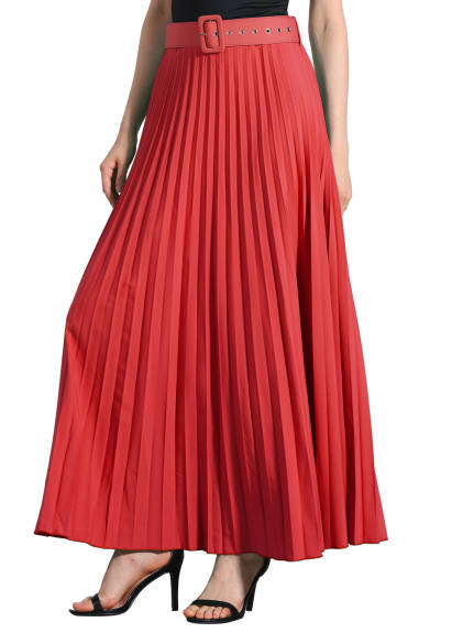 Allegra K - Elastic High Waist Maxi Pleated Skirt