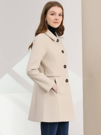 Allegra K- Lapel Collared Single Breasted Mid-Long Coat