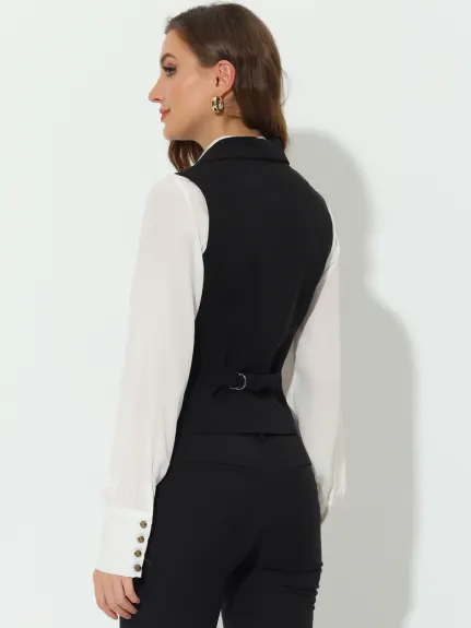 Allegra K- Gilet de costume dos nageur boutonné à revers châle