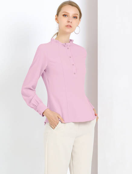 Allegra K- Ruffle Neck Button Up Top