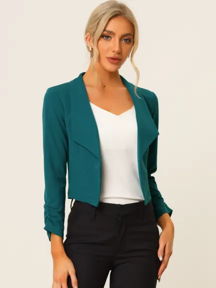 Allegra K- Cropped Notched Lapel Long Sleeve Blazer