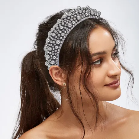 Unique Bargains - Faux Pearls Wide Padded Headband