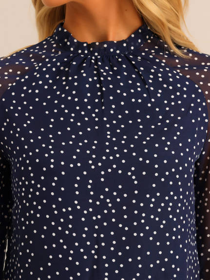 Allegra K - Polka Dots Tie Back Long Sleeve Blouse