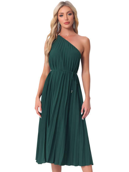 Allegra K - One Shoulder Pleated Midi Dress