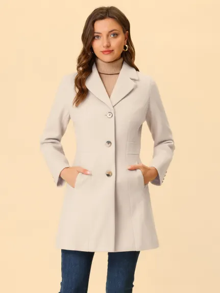Allegra K- Single Breasted Notched Lapel Peacoat