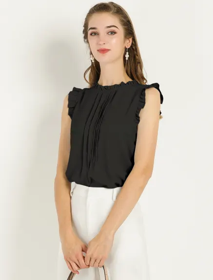 Allegra K- Blouse plissée sans manches à col mandarin à volants