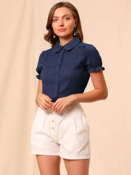 Allegra K- Button Down Peter Pan Collar Blouse