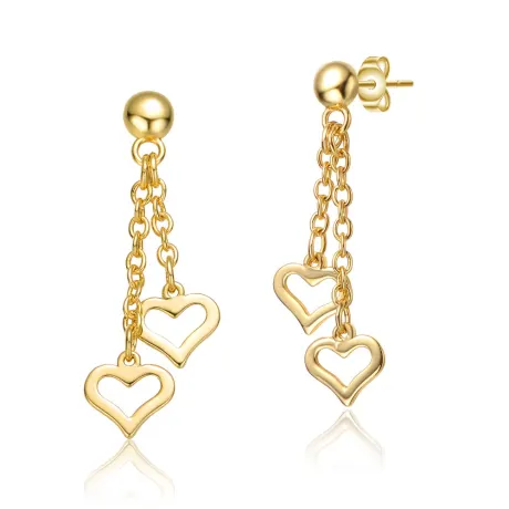 Rachel Glauber Young Adults/Teens 14k Yellow Gold Plated Double Heart Halo Dangle Chain Drop Earrings
