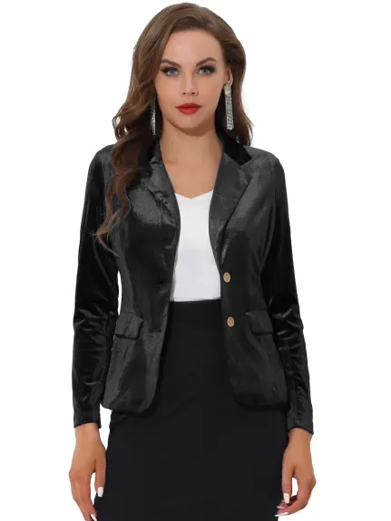 Allegra K- Notched Lapel Velvet Blazer