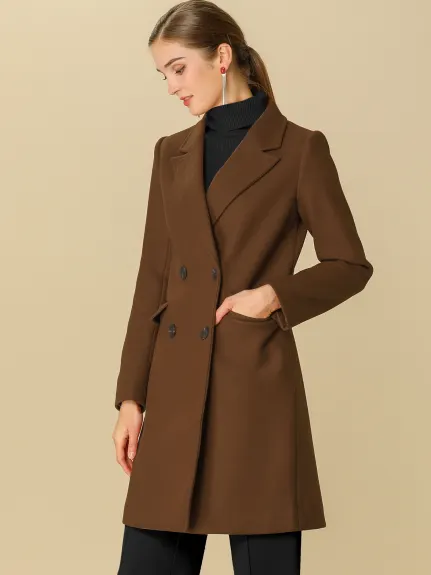 Allegra K- Trench-coat à poche et ceinture à double boutonnage