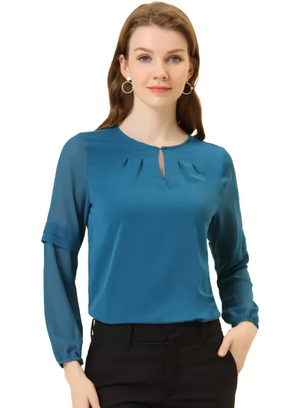 Allegra K- Long Sleeve Keyhole Neck Blouse Top