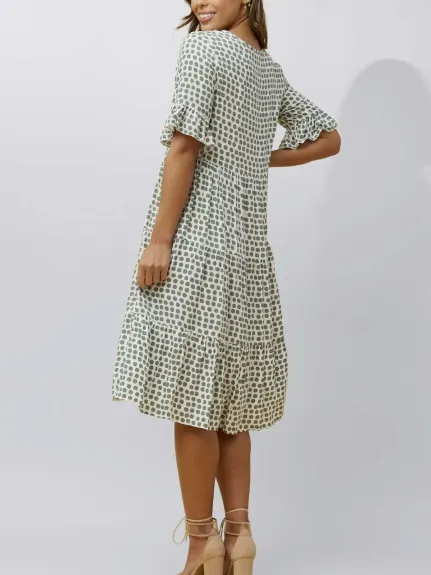 Annick - Vanessa Midi Dress A-Line Polka Dot Tiered Skirt