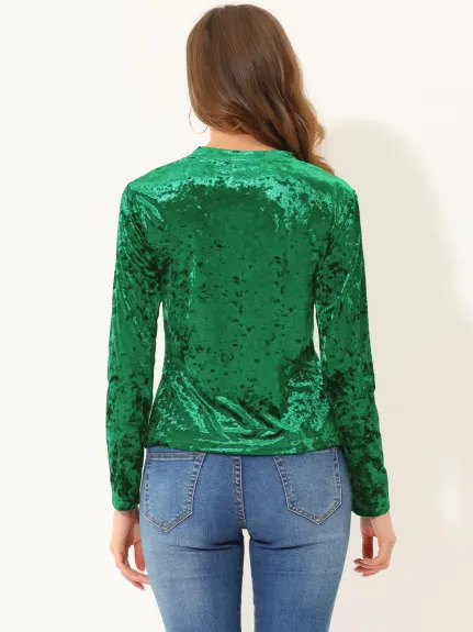 Allegra K- Velvet Round Neck Long Sleeve Top