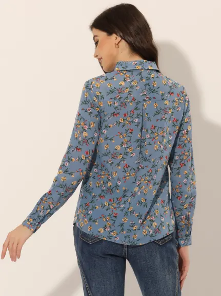 Allegra K- Blouse florale à manches longues et col en pointe