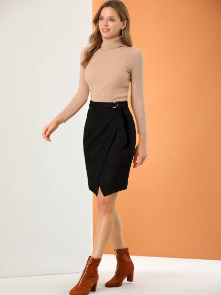 Allegra K - Faux Suede Fall Slit Pencil Skirt