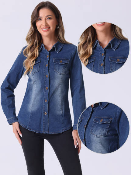 INSPIRE CHIC - Button Down Long Sleeve Jean Shirt