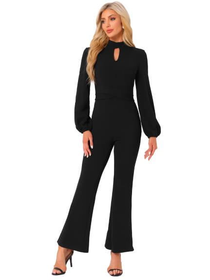 Allegra K - Long Sleeve High Waist Elegant Jumpsuit