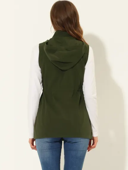 Allegra K- Zip Up Hoodie Drawstring Waist Vest