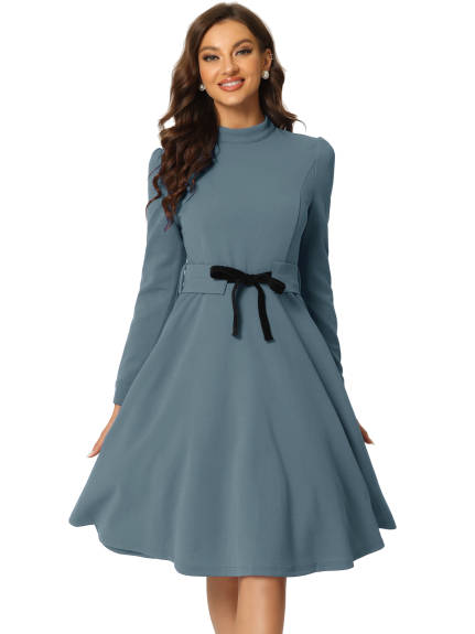 Allegra K- Sheath Mock Neck Long Sleeve Knee Length Dress