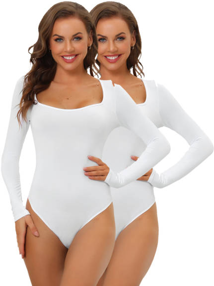 Allegra K- Long Sleeve Stretchy Shapewear Pack, White