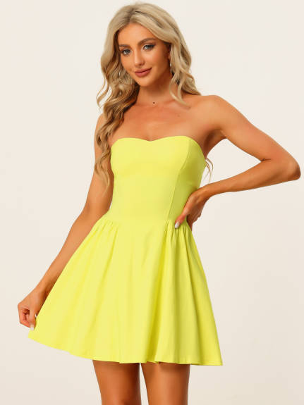 Allegra K- Strapless Zipper Mini Flare Dress