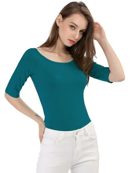 Allegra K- Scoop Neck Fitted Layering T-Shirt