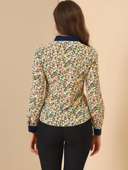 Allegra K- Floral Button up Contrast Color Shirt