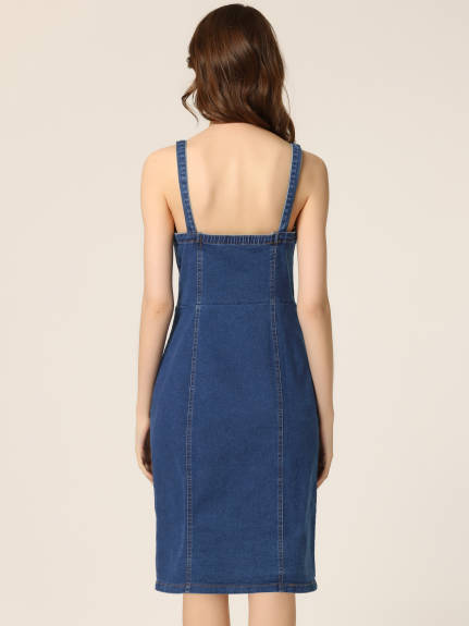 Allegra K- Button Down Sleeveless Sweetheart Neck Denim Dress