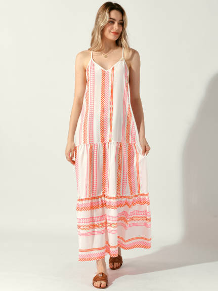 Allegra K - Boho Printed V-Neck Sleeveless Beach Dress