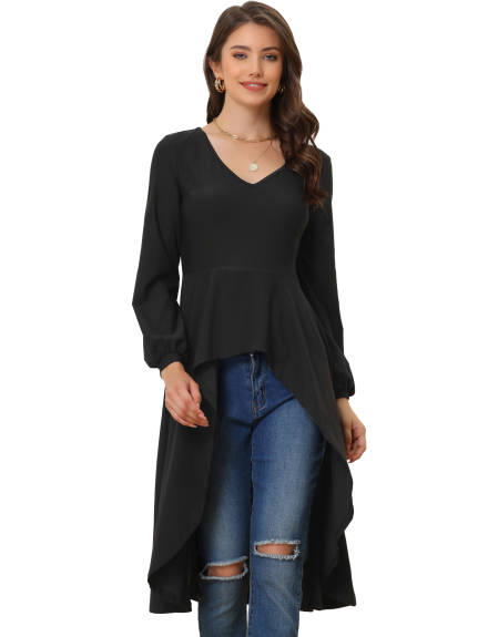 Allegra K - High Low Hem Peplum Long Blouse