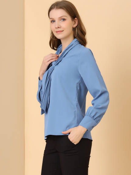 Allegra K- Chiffon Pleated Tie Neck Blouse Shirt